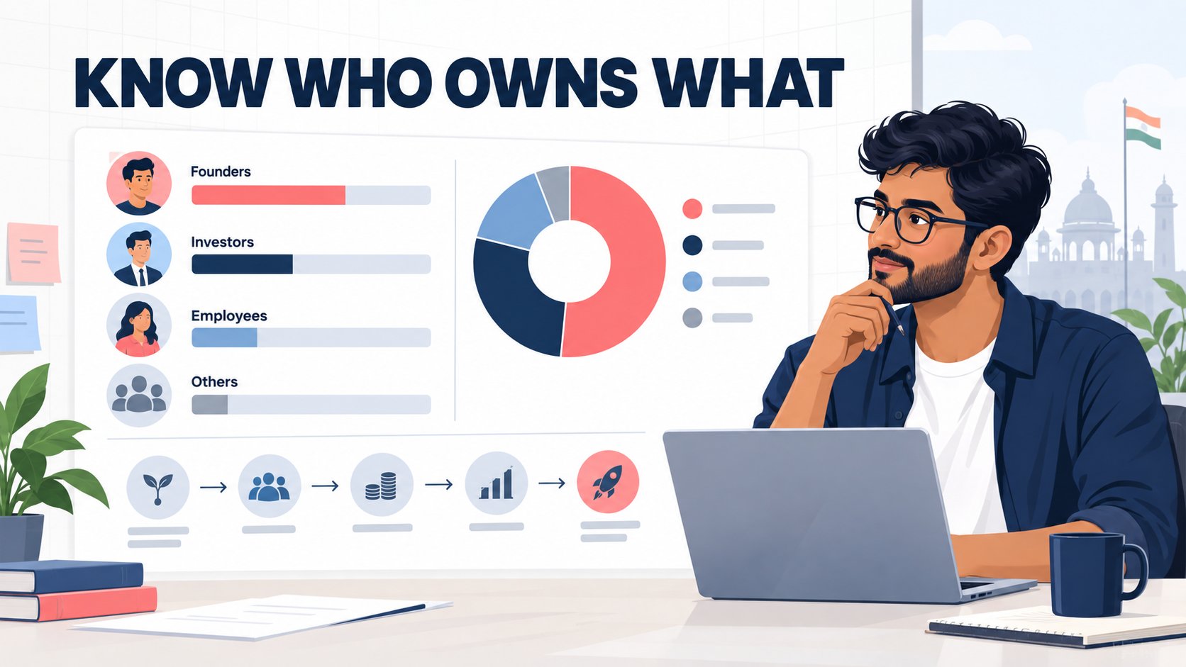 Startup cap table example showing founder equity, investor ownership, employee stock options and share dilution.
